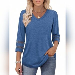 Blue V-Neck Women's Top